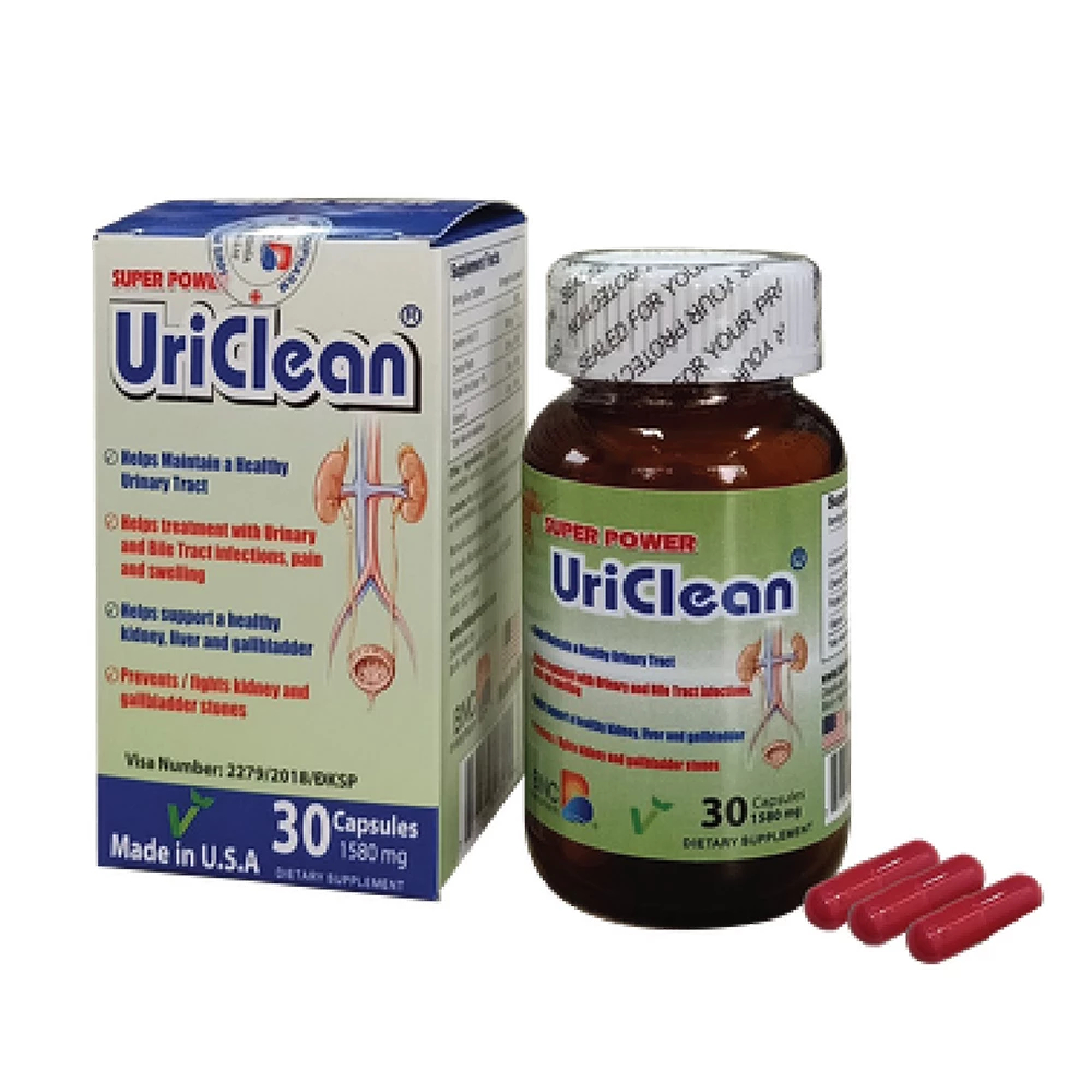 Super Power UriClean - Làm Tan Sỏi Thận, Gan, Mật, Tăng Sức Khỏe Tiết Niệu (Hộp 30 Viên)