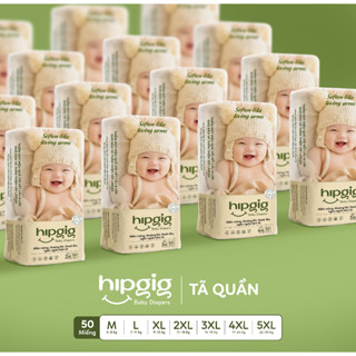 Combo 2 bịch (100 mếng) bỉm quần Hipgig bao bì chính hãng bo mông có vạch báo đầy, có miếng dán sau, siêu thấm hút M-7XL