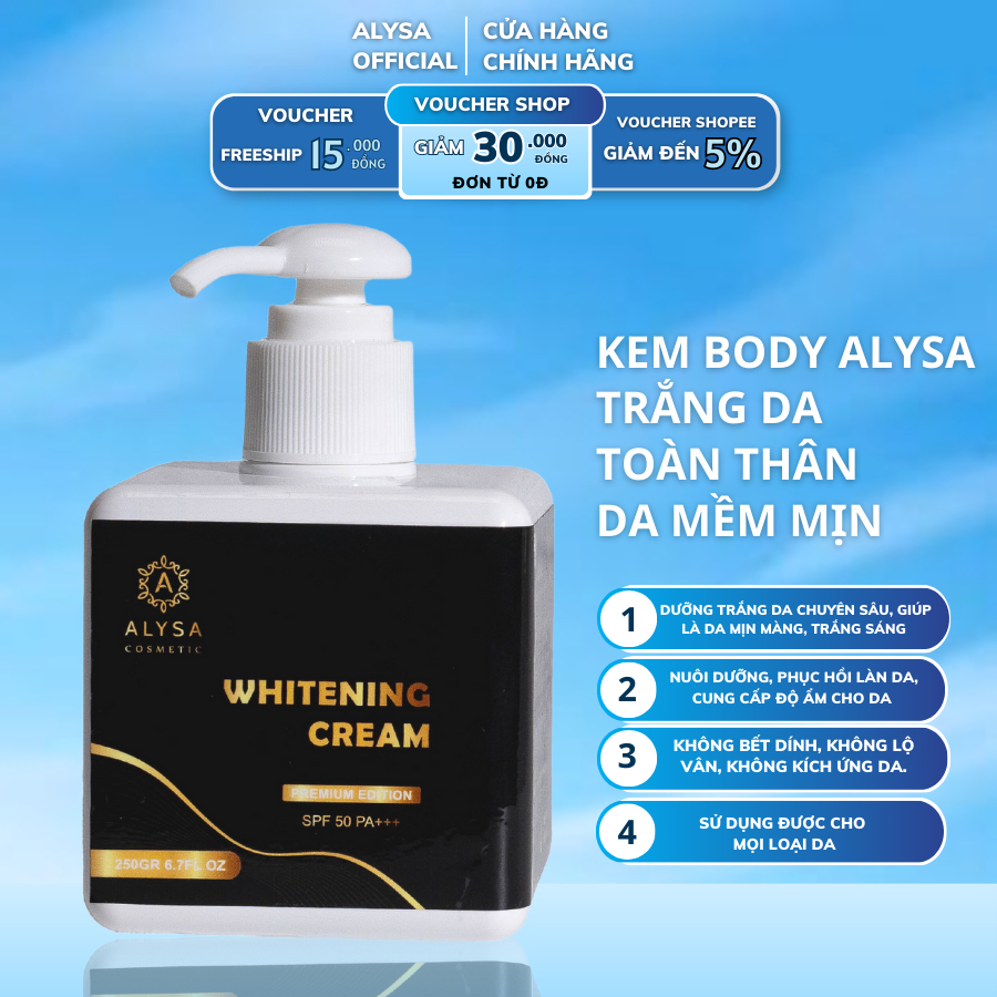 Combo kem body trắng da ALYSA ngày và đêm, bật tone sau 7- 10 ngày, kem dưỡng trắng da siêu thấm, mềm mịn