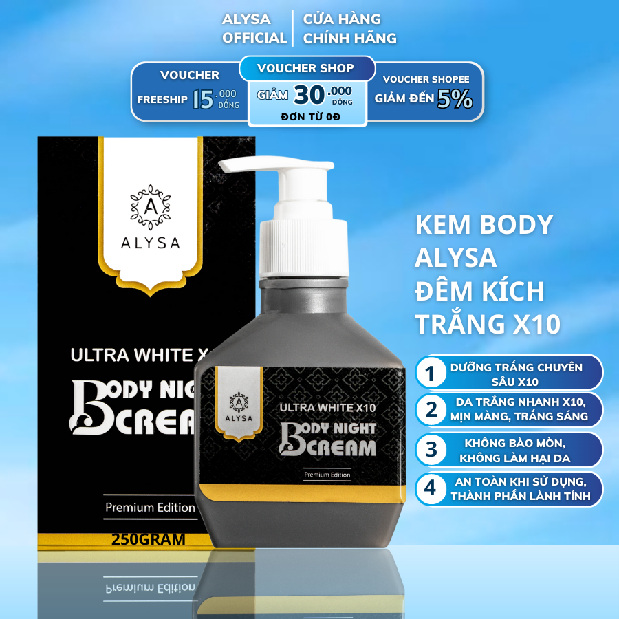Combo kem body trắng da ALYSA ngày và đêm, bật tone sau 7- 10 ngày, kem dưỡng trắng da siêu thấm, mềm mịn