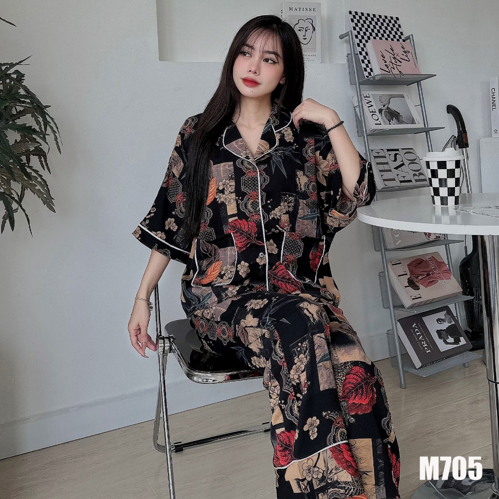 Đồ bộ mặc nhà pijama nữ tay CÁNH DƠI lụa Mango size 1 2 M705