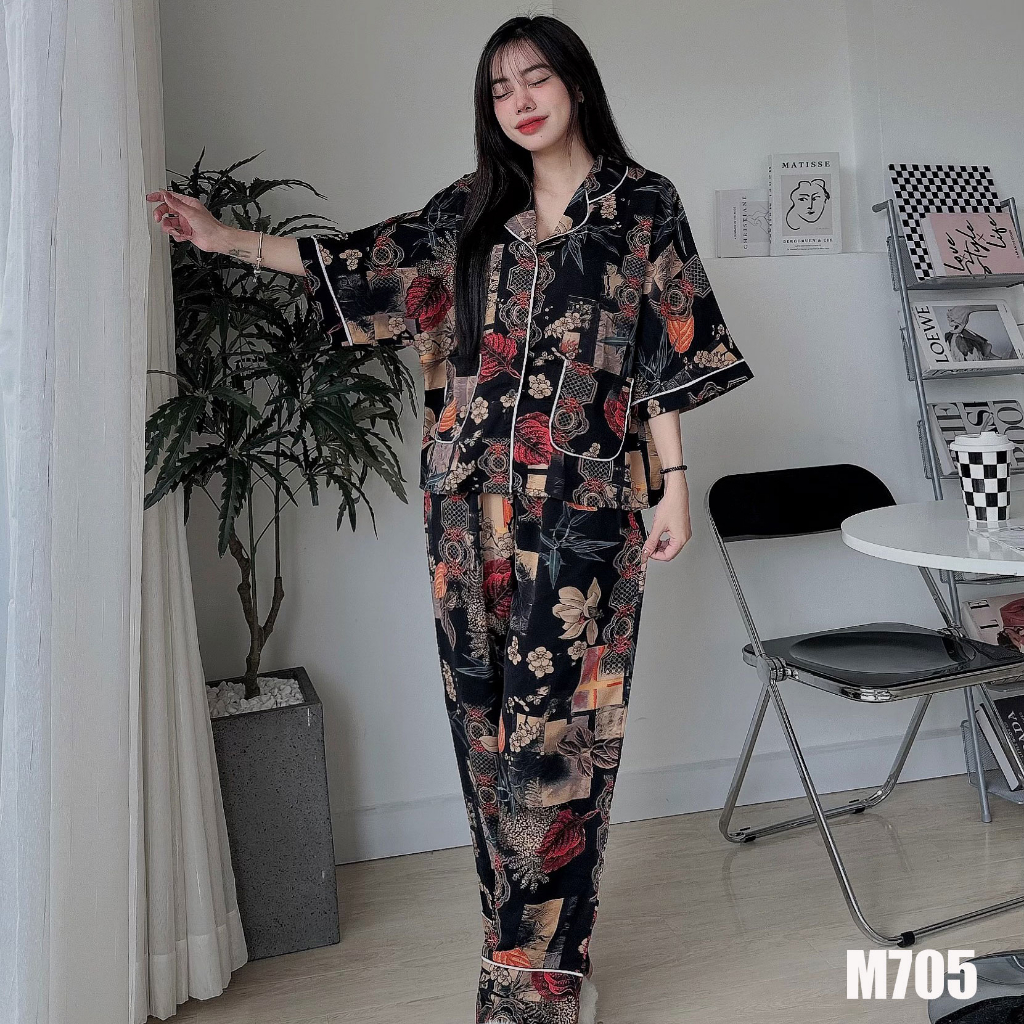 Đồ bộ mặc nhà pijama nữ tay CÁNH DƠI lụa Mango size 1 2 M705