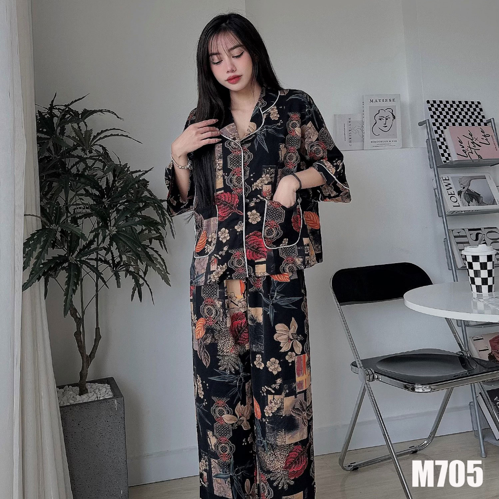 Đồ bộ mặc nhà pijama nữ tay CÁNH DƠI lụa Mango size 1 2 M705