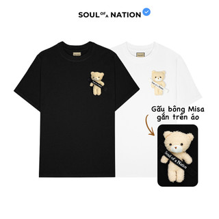 Áo thun gấu nhồi bông soul of a nation unisex cao cấp form basic, dễ thương, đáng yêu soul of a nation - đen/trắng