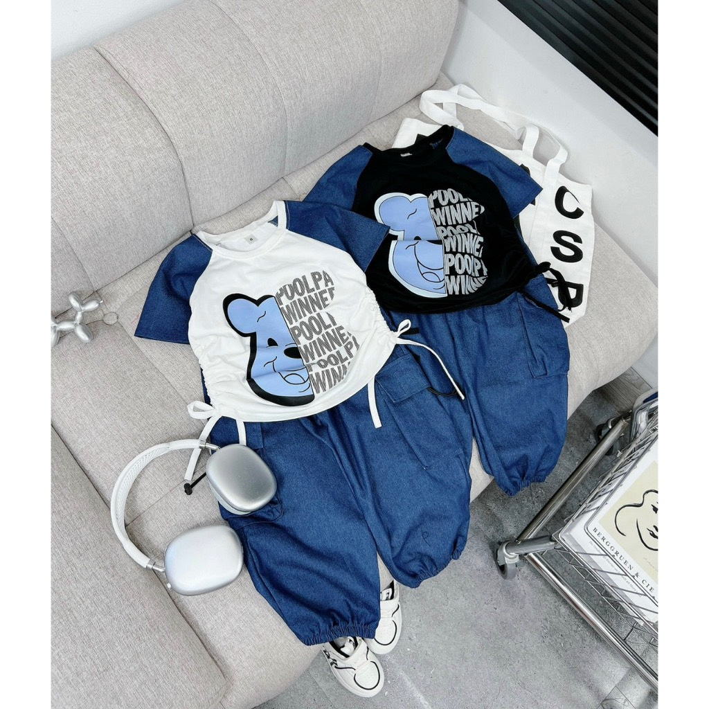 10-30kg Sét ÁO GẤU RÚT EO +QUẦN JEAN  cho  Bé Gái siêu cute