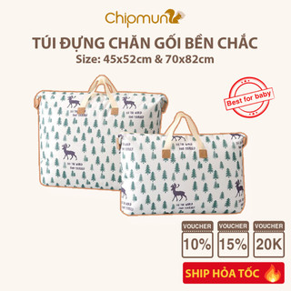 Túi đựng chăn gối Chipmunk có khóa kéo chắc chắn, quai xách chịu lực tốt, chất vải chống thấm nước tiện lợi