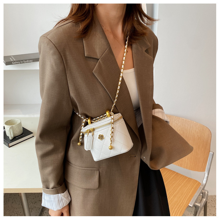 Túi xách đeo vai LUHAZO kiểu dây xích form nhỏ mini dáng hộp vuông da PU trám đính hoa trà Quảng Châu đẹp 28109 A-33