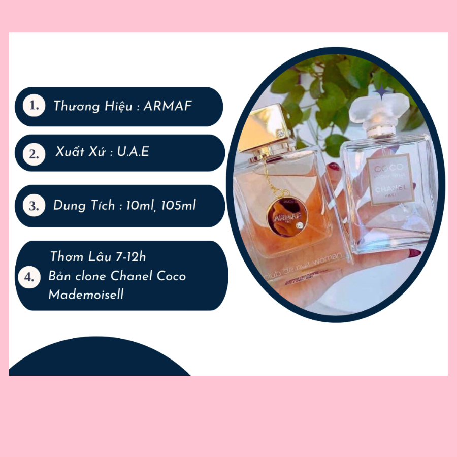 Nước hoa nữ nội địa dubai ARMAF Club De Nuit Woman EDP 12ml sang trọng thơm lâu