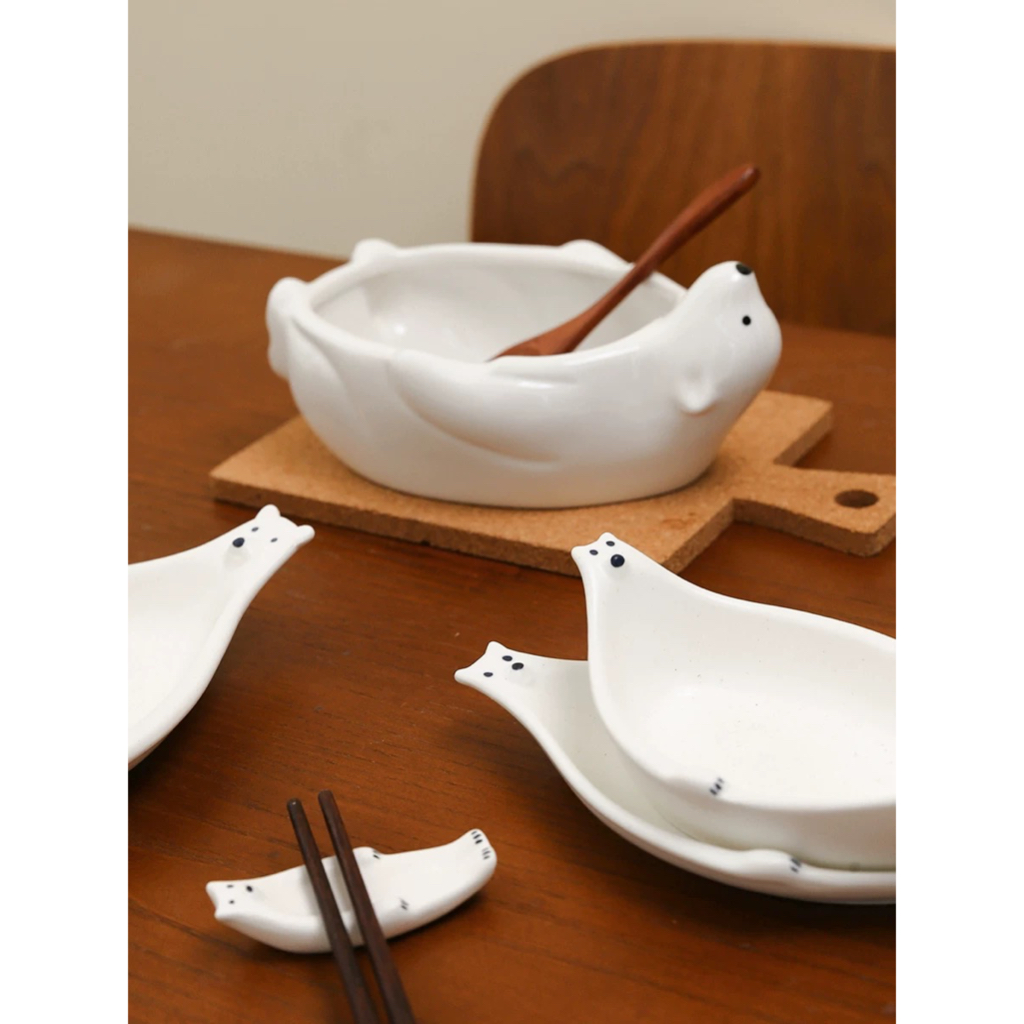 Tô, tô sứ, bát sứ, tô sứ hình gấu bắc cực dễ thương, tô sứ dễ thương, bát tô hình gấu bắc cực trắng dùng cho lò vi sóng