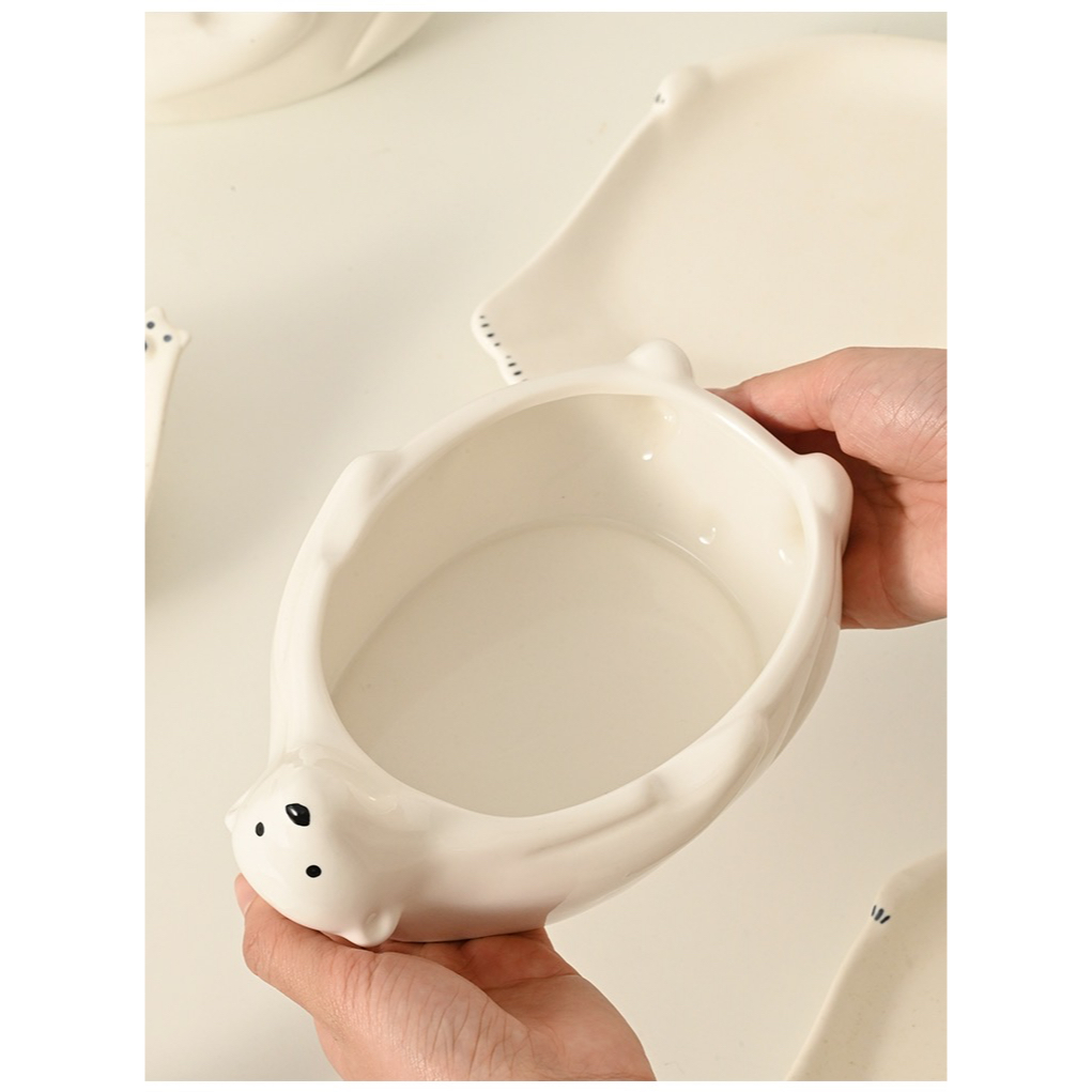Tô, tô sứ, bát sứ, tô sứ hình gấu bắc cực dễ thương, tô sứ dễ thương, bát tô hình gấu bắc cực trắng dùng cho lò vi sóng