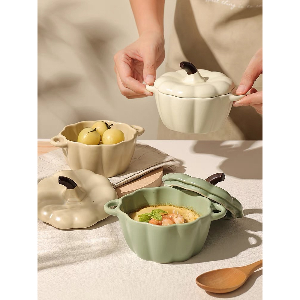 Thố, bát sứ, chén, thố sứ hình bí ngô, thố sứ có nắp dễ thương, thố chưng yến bằng sứ dùng được cho lò nướng, vi sóng