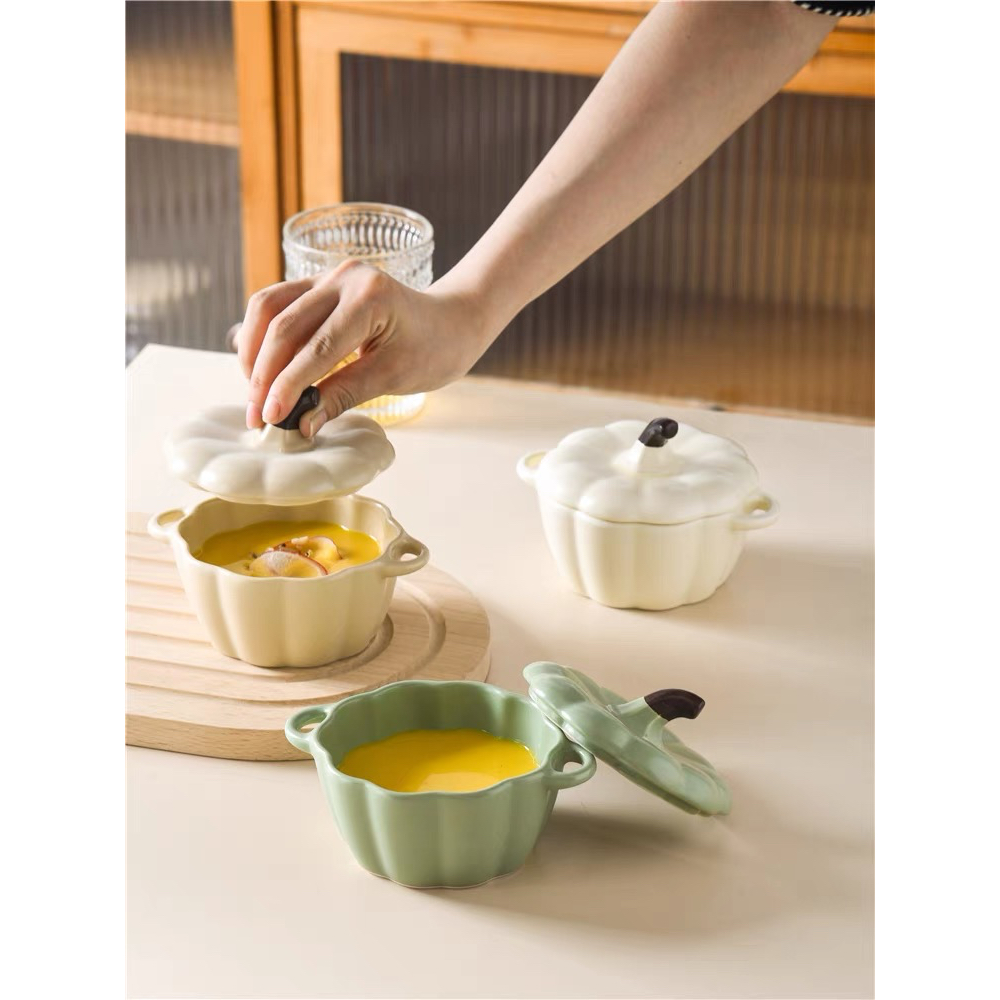 Thố, bát sứ, chén, thố sứ hình bí ngô, thố sứ có nắp dễ thương, thố chưng yến bằng sứ dùng được cho lò nướng, vi sóng