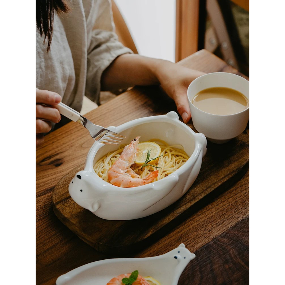 Tô, tô sứ, bát sứ, tô sứ hình gấu bắc cực dễ thương, tô sứ dễ thương, bát tô hình gấu bắc cực trắng dùng cho lò vi sóng