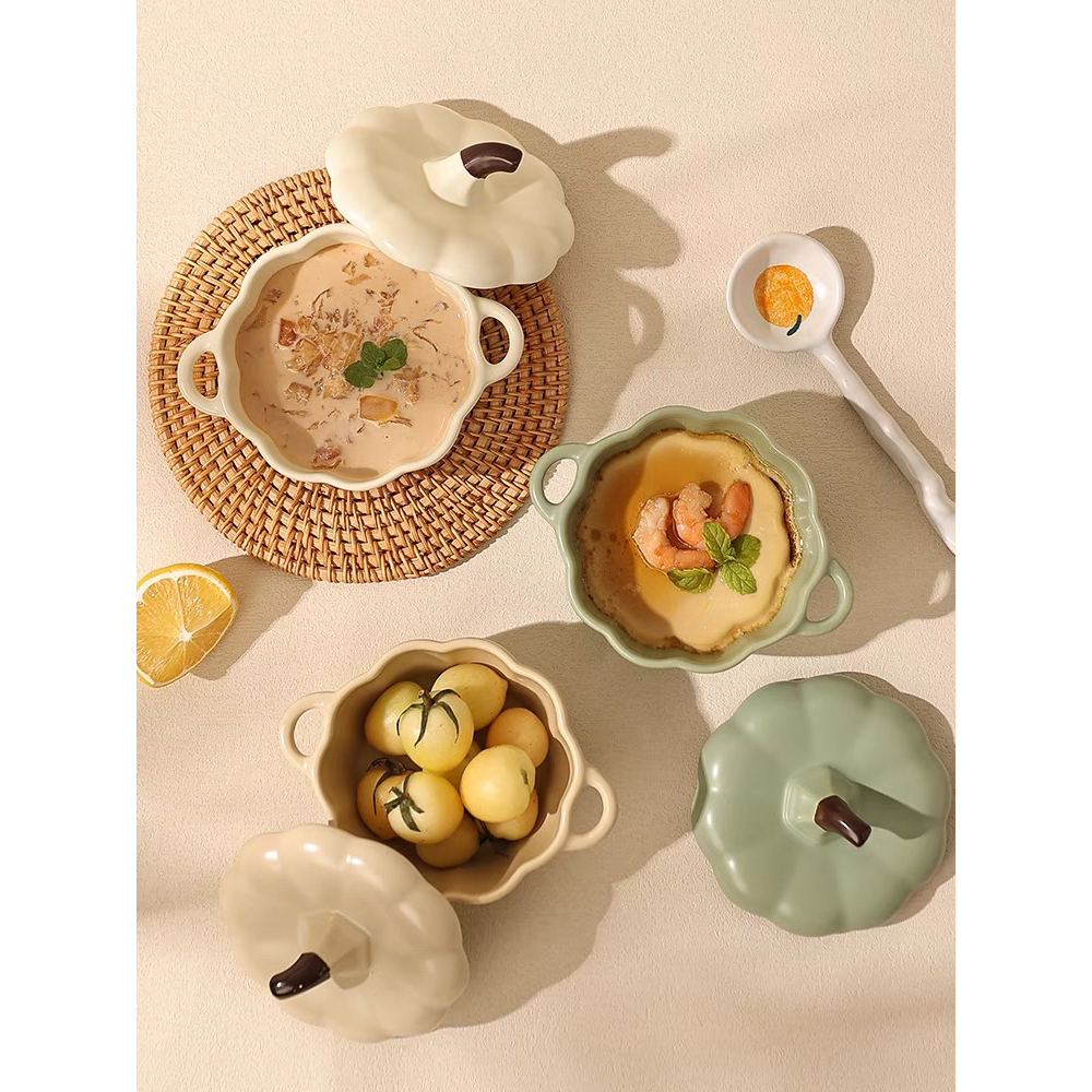 Thố, bát sứ, chén, thố sứ hình bí ngô, thố sứ có nắp dễ thương, thố chưng yến bằng sứ dùng được cho lò nướng, vi sóng
