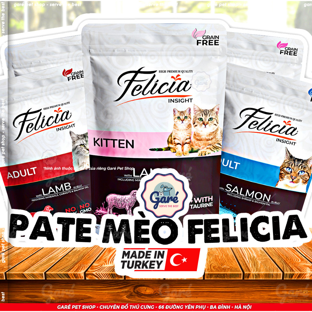 85gr - Pate Felicia cho Mèo lớn Mèo con nhập Châu Âu từ Thịt Gà, Cá Hồi bổ sung Taurine & Vitamin Kitten & Cat Wet Food