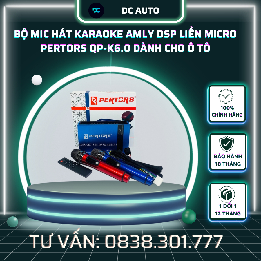 Bộ mic hát Karaoke Amly DSP liền micro Pertors QP-K6.0 trên xe hơi