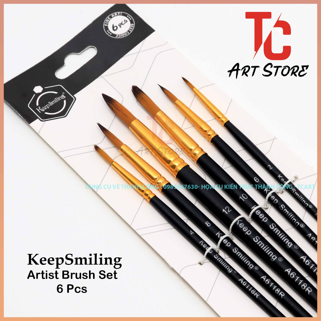 Bộ 6 Cây Cọ Đầu Nhọn Keep Smilling – Thân Đen