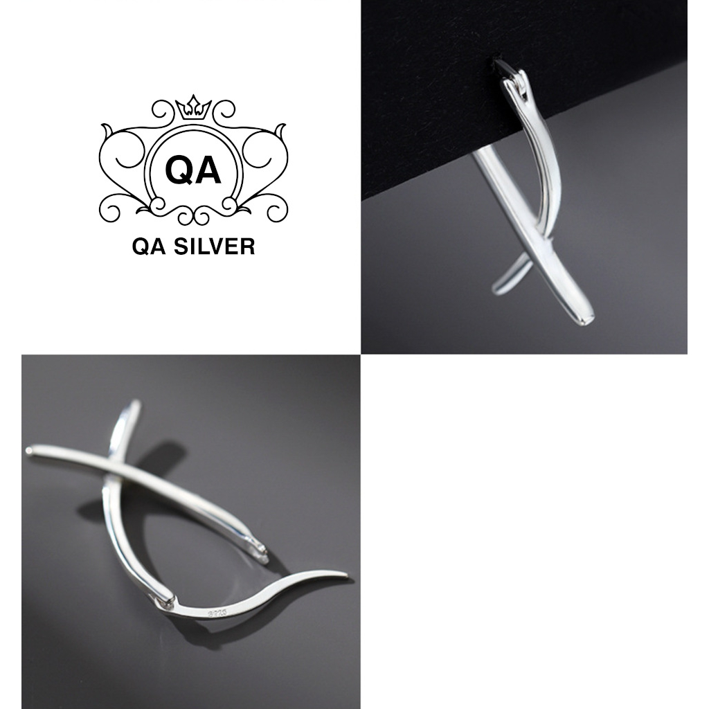 Khuyên tai bạc 925 tròn sóng xoắn chéo kẹp vành hoa tai cong S925 X SHAPED QA SILVER Earrings EA230904