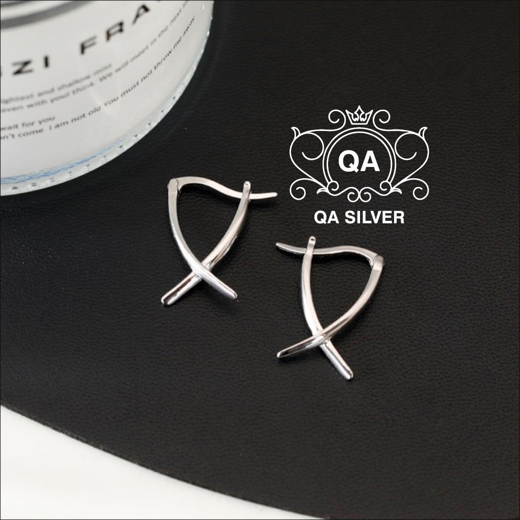 Khuyên tai bạc 925 tròn sóng xoắn chéo kẹp vành hoa tai cong S925 X SHAPED QA SILVER Earrings EA230904