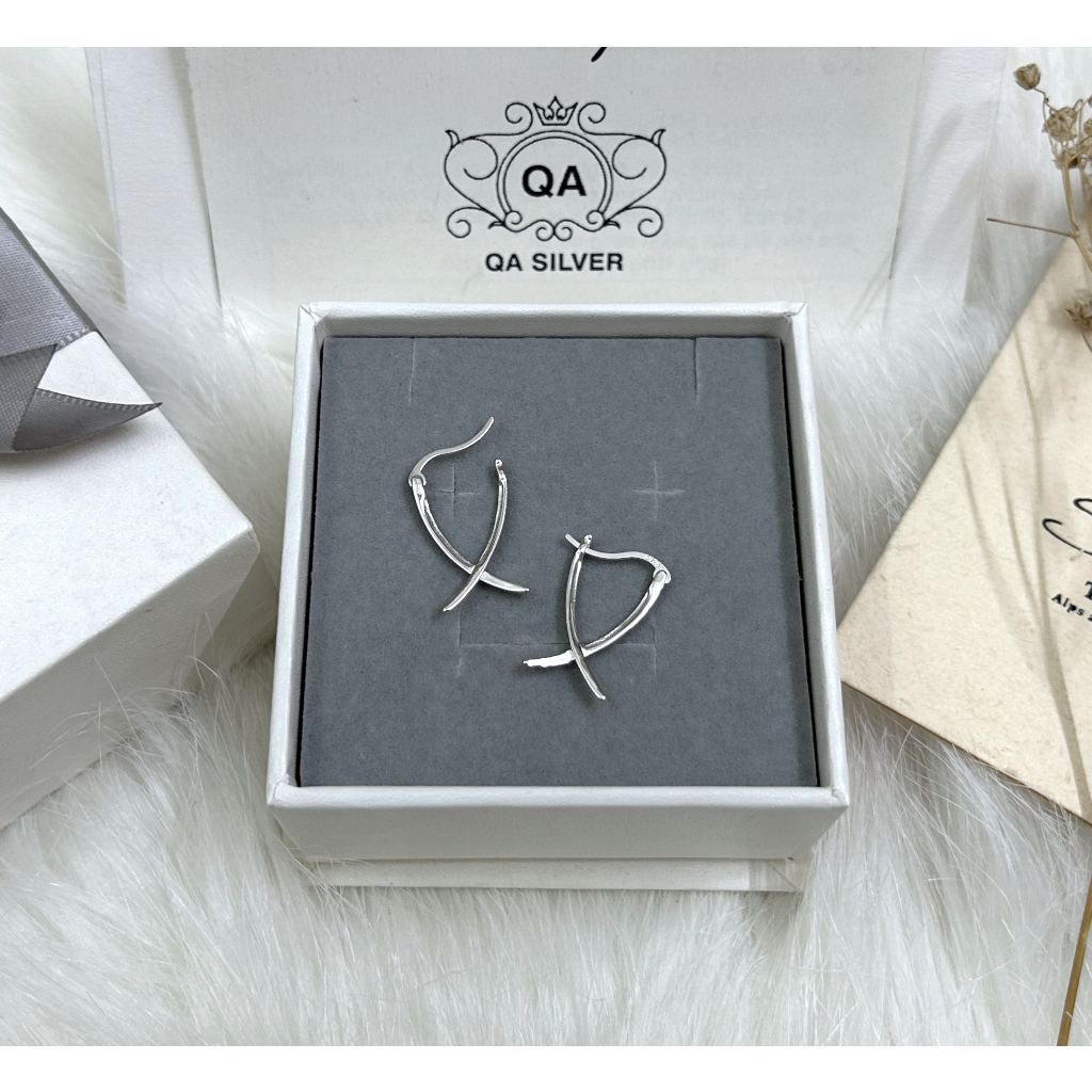 Khuyên tai bạc 925 tròn sóng xoắn chéo kẹp vành hoa tai cong S925 X SHAPED QA SILVER Earrings EA230904