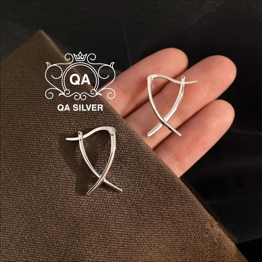 Khuyên tai bạc 925 tròn sóng xoắn chéo kẹp vành hoa tai cong S925 X SHAPED QA SILVER Earrings EA230904
