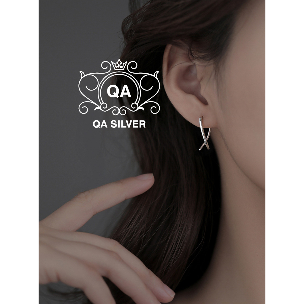 Khuyên tai bạc 925 tròn sóng xoắn chéo kẹp vành hoa tai cong S925 X SHAPED QA SILVER Earrings EA230904