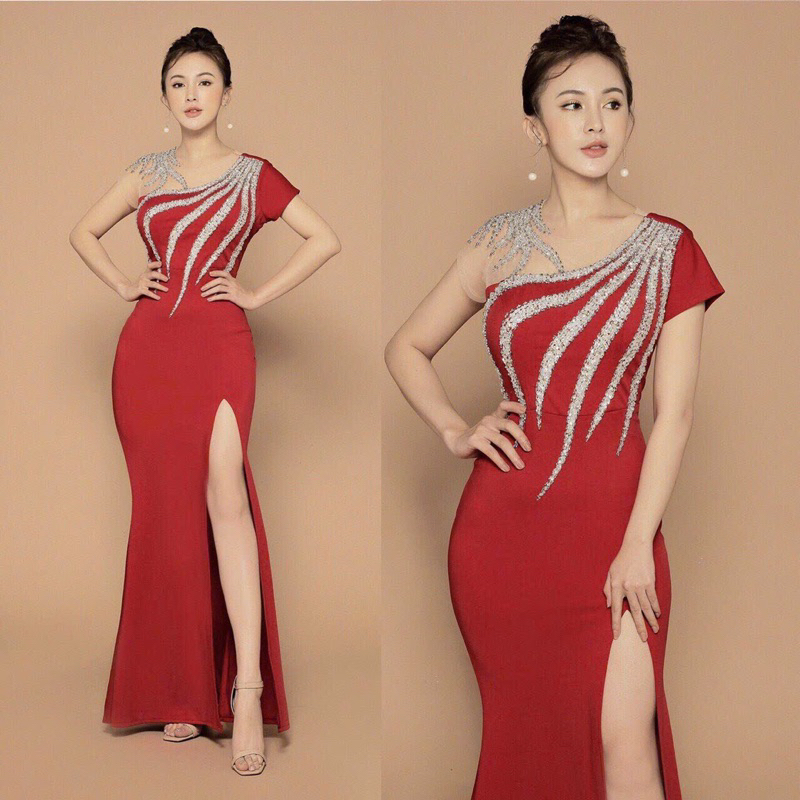 ĐẦM TRUNG NIÊN - Dạ hội kết pha lê lượn sóng dạ hội trung niên xẻ tà cao cấp