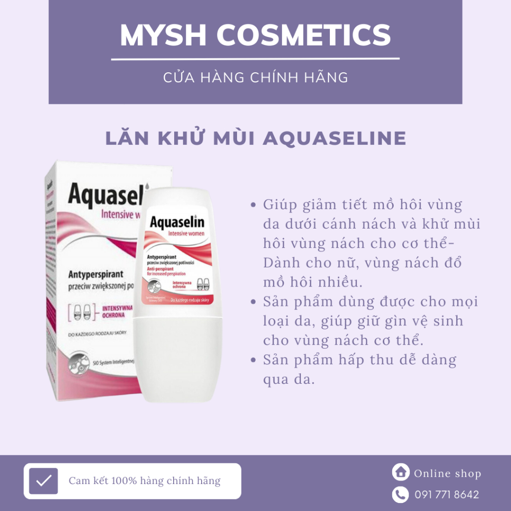 Lăn khử mùi AQUASELIN - GIẢM MỒ HÔI TỚI 72H