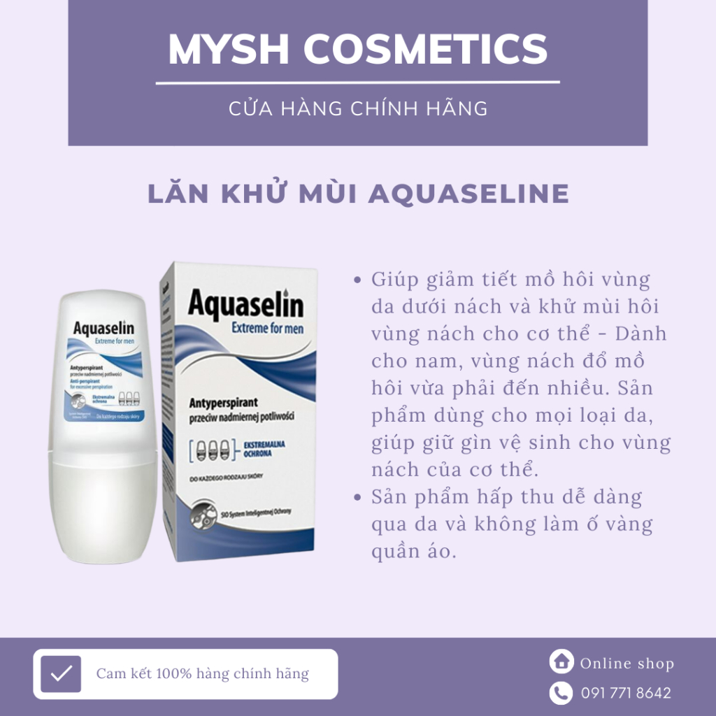 Lăn khử mùi AQUASELIN - GIẢM MỒ HÔI TỚI 72H