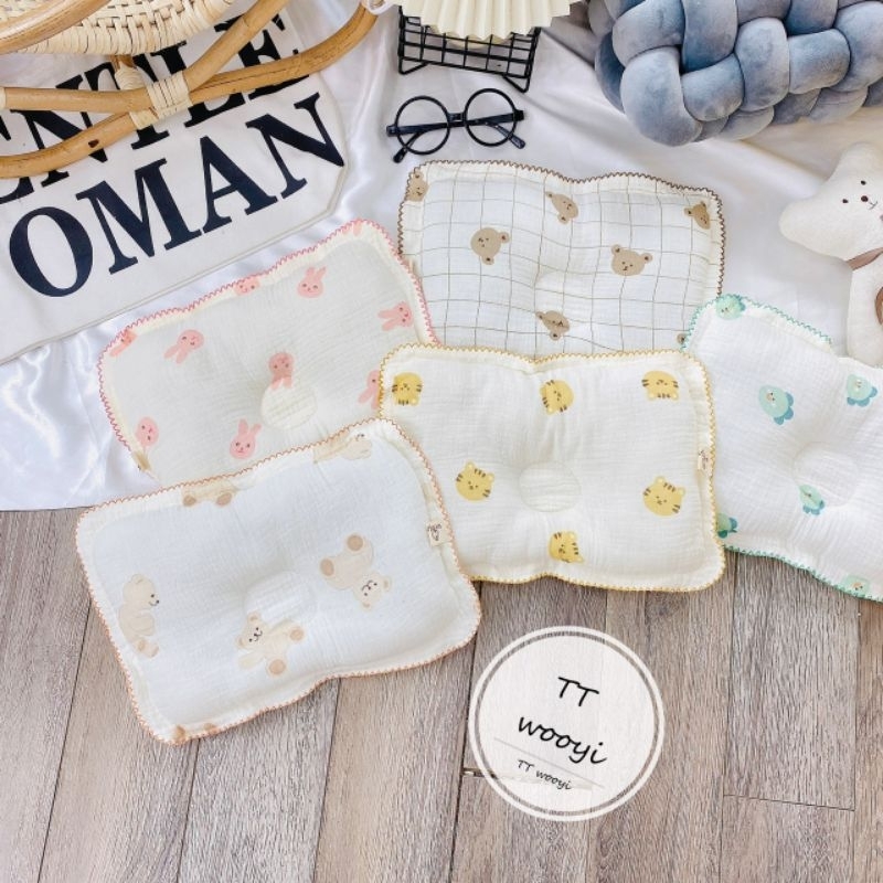 Gối Lõm Tròn Muslin mềm mại chống méo đầu cho bé 0 - 1 tuổi