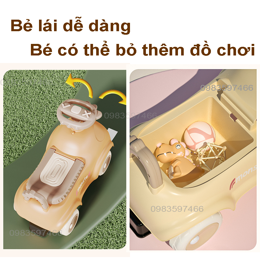 Xe lắc chòi chân cho bé có đèn và nhạc , từ 1 - 10 tuổi, xe chòi chân