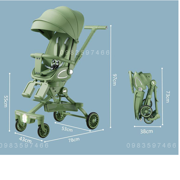 Xe đẩy GẤP GỌN M2 cao cấp, xe đẩy du lịch cho bé, 3 tư thế, 2 chiều, bảo hành 1 năm