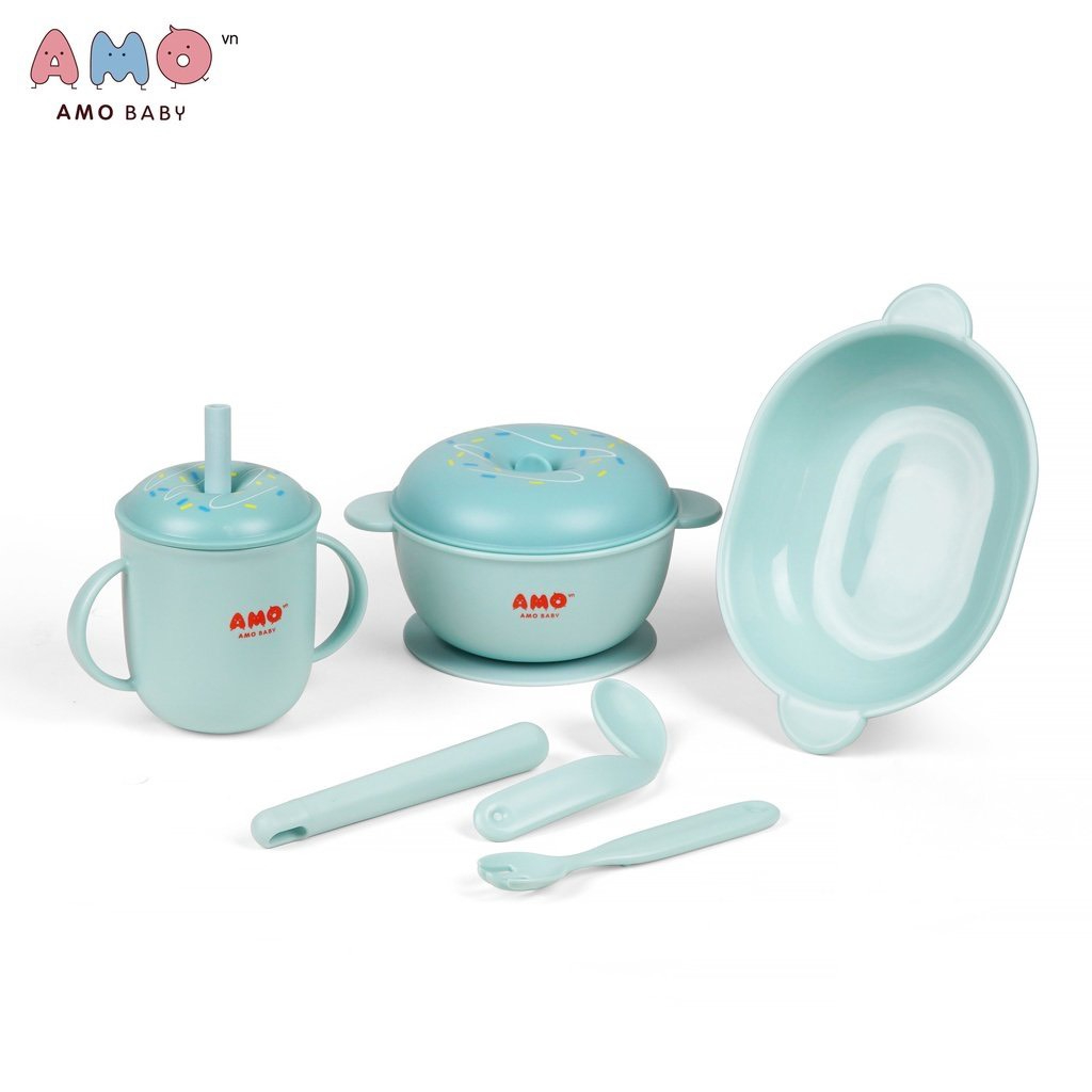 Bộ bát ăn dặm cho bé AMOBABY586 set 6 chi tiết dễ thương y hình