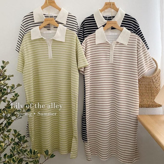 Đầm Thun Cotton Dáng Dài Kiểu Dáng Tay Ngắn Thiết Kế Cổ Bẻ Sọc Ngang Thời Trang - Nhím Xù Shop