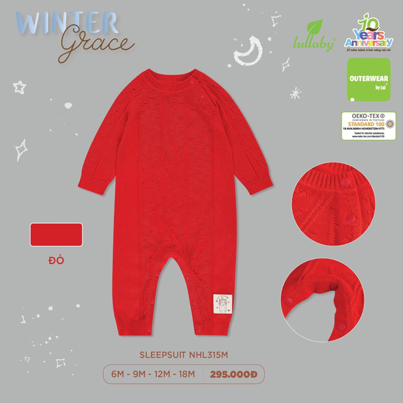 Bộ body len dài cho bé trai bé gái hãng lullaby mã NHL315M