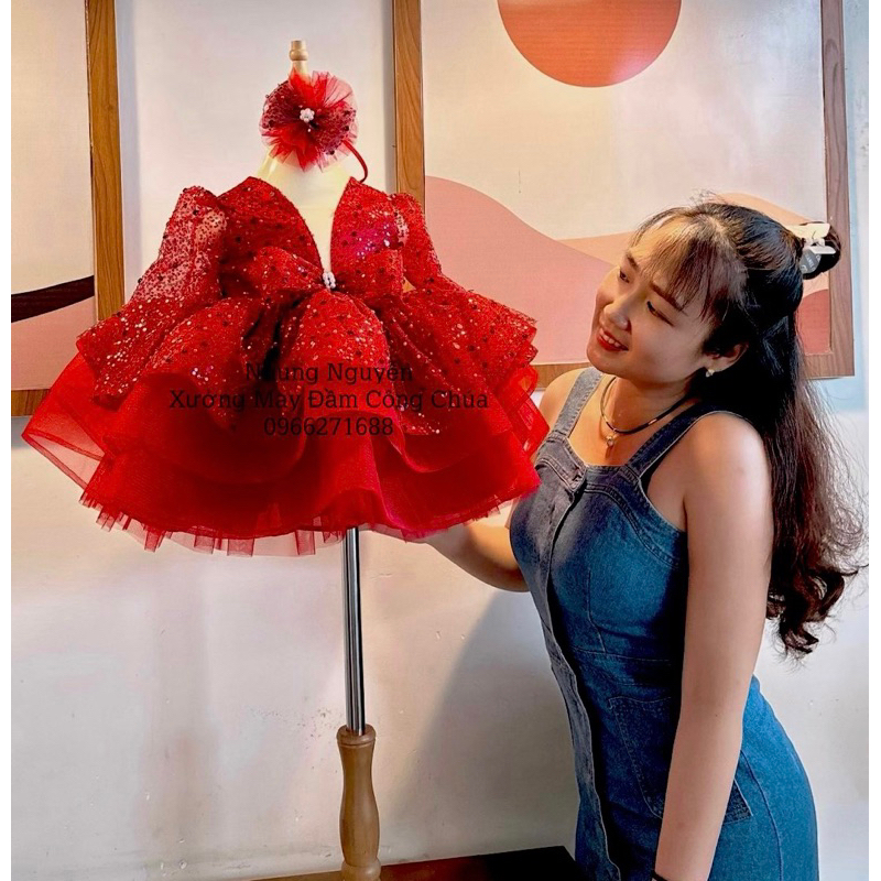Váy kim sa 3 tầng cuộn sóng