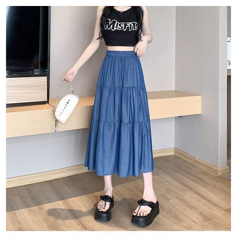 Chân Váy Jeans Nữ Vintate Dáng Dài 🦋 Váy Bò Nữ Dáng Dài Cạp Chun 2 Màu 🦋