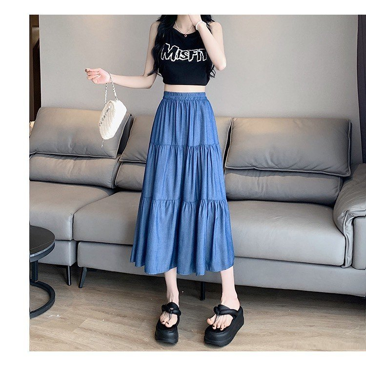 Chân Váy Jeans Nữ Vintate Dáng Dài 🦋 Váy Bò Nữ Dáng Dài Cạp Chun 2 Màu 🦋