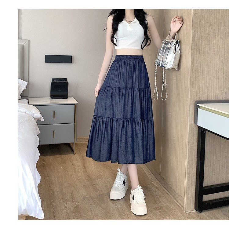 Chân Váy Jeans Nữ Vintate Dáng Dài 🦋 Váy Bò Nữ Dáng Dài Cạp Chun 2 Màu 🦋