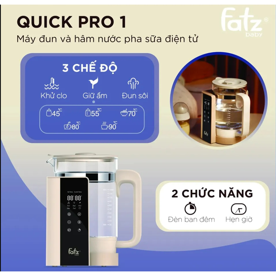 MÁY ĐUN NƯỚC VÀ HÂM NƯỚC PHA SỮA ĐIỆN TỬ – QUICKPRO 1 – FB3511BT - SẢN PHẨM CHÍNH HÃNG