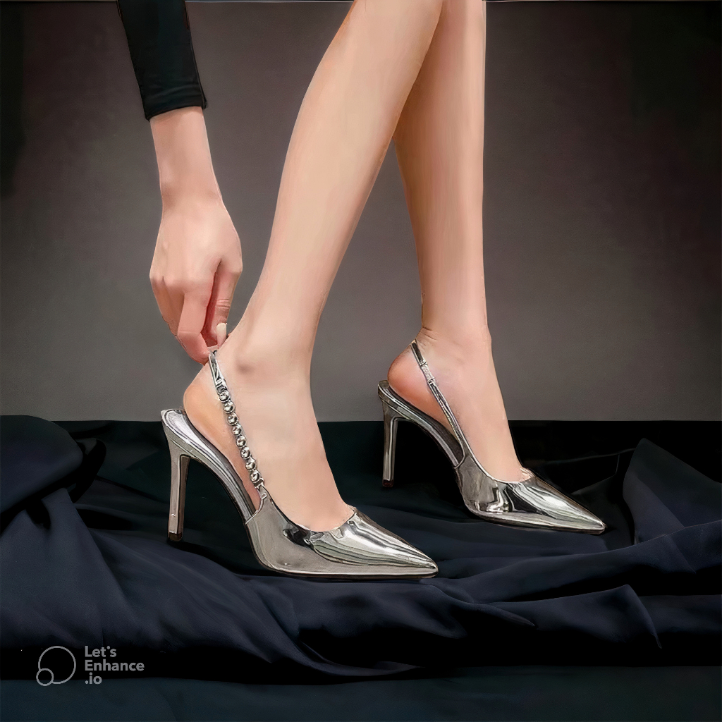 Giày nữ khóa đá hở gót si nhũ cực mềm cao 8cm - B89