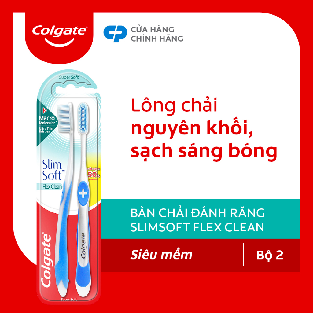 Bộ 2 bàn chải Colgate Slimsoft Flex Clean nguyên khối siêu mềm mảnh