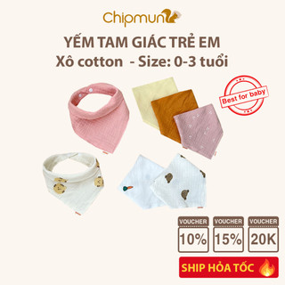 Yếm tam giác xô muslin 2 cúc bấm CHIPMUNK cho bé sơ sinh đến 3 tuổi chất vải 100% cotton cao cấp - KT 26x26x37cm