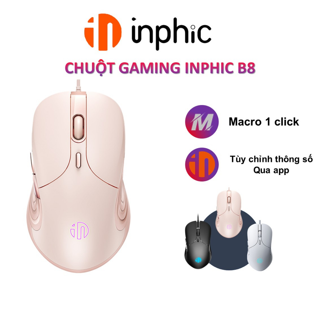 Chuột gaming có dây Yindiao INPHIC B8 chơi game văn phòng macro các tựa game fps và moba mượt mà bản màu hồng nữ tính