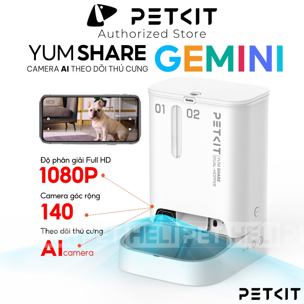 [Có Camera] Máy Cho Chó Mèo Ăn Tự Động PETKIT Gemini 2024 YumShare Có Camera Kết Nối Wifi, Hai Ngăn, Dung Tích 5 Lít