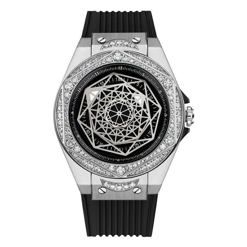 Đồng Hồ Huboler Hanboro Nữ Dây Silicon Đen Silver 38mm Authentic