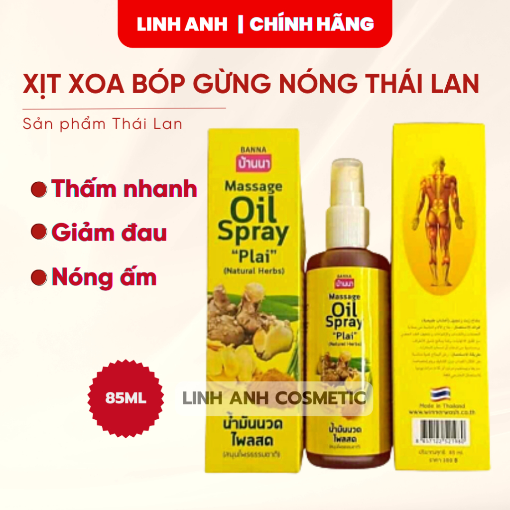 Dầu Xịt Gừng Nóng Xoa Bóp Giảm Đau - Đầu Xịt Phun Sương - Thái Lan