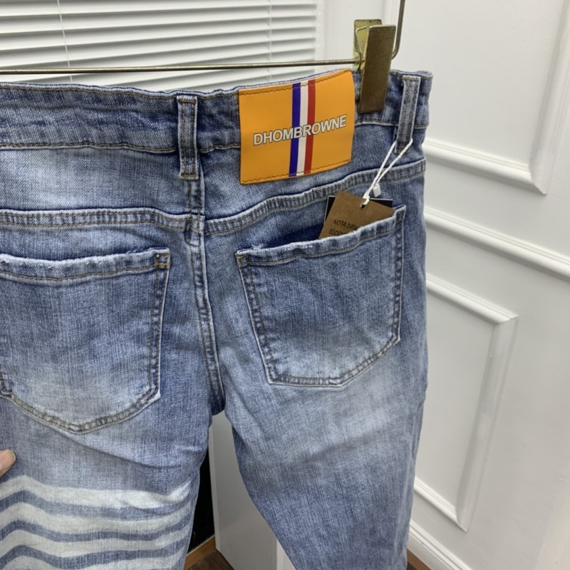 Quần JEANS THOME 4 Vạch Trắng Nam Quần bò nam Thom 4 sọc Trơn Phối Dập Kẻ Trắng Đùi HOT 2023