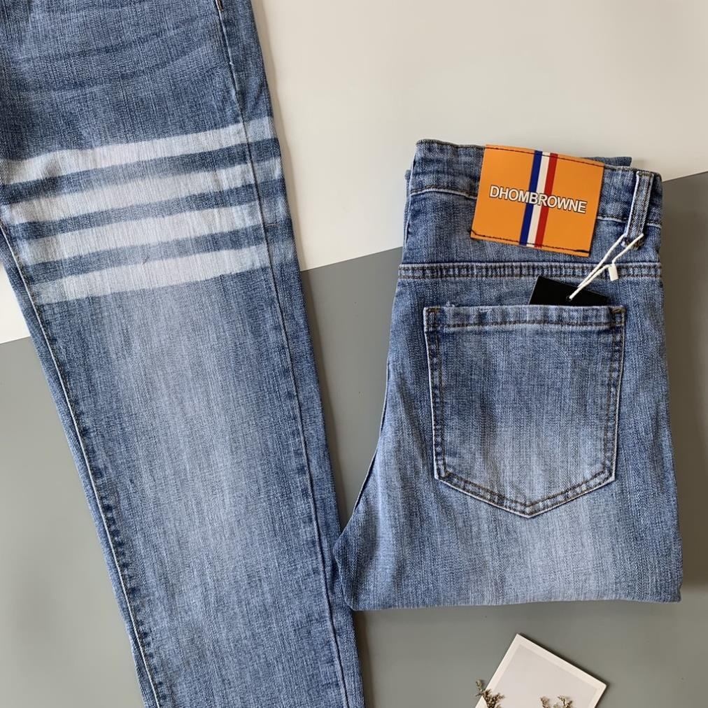 Quần JEANS THOME 4 Vạch Trắng Nam Quần bò nam Thom 4 sọc Trơn Phối Dập Kẻ Trắng Đùi HOT 2023