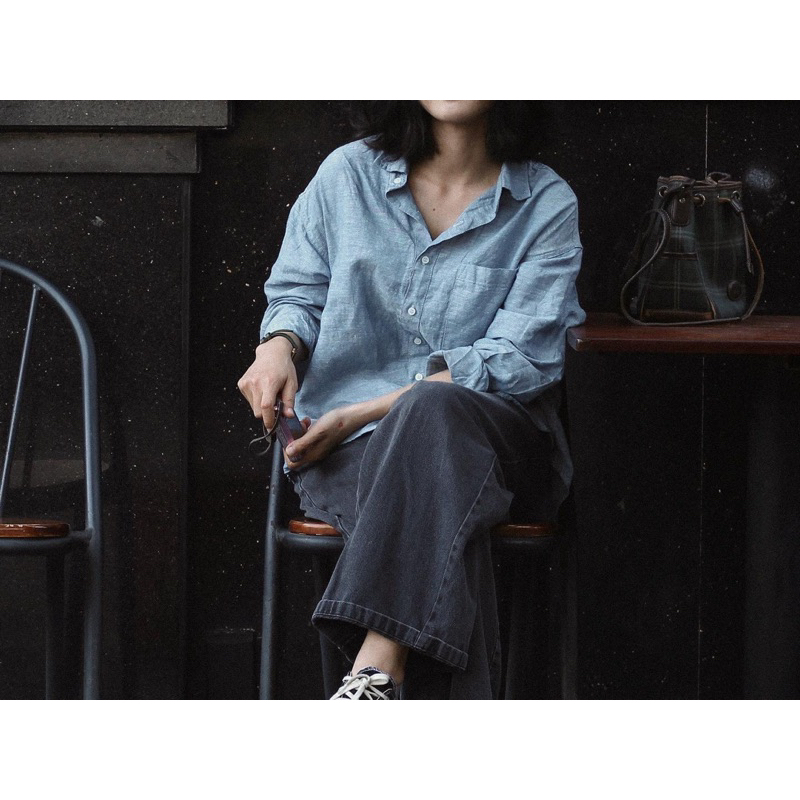 Áo sơmi linen tưng - baby blue by chimxanh